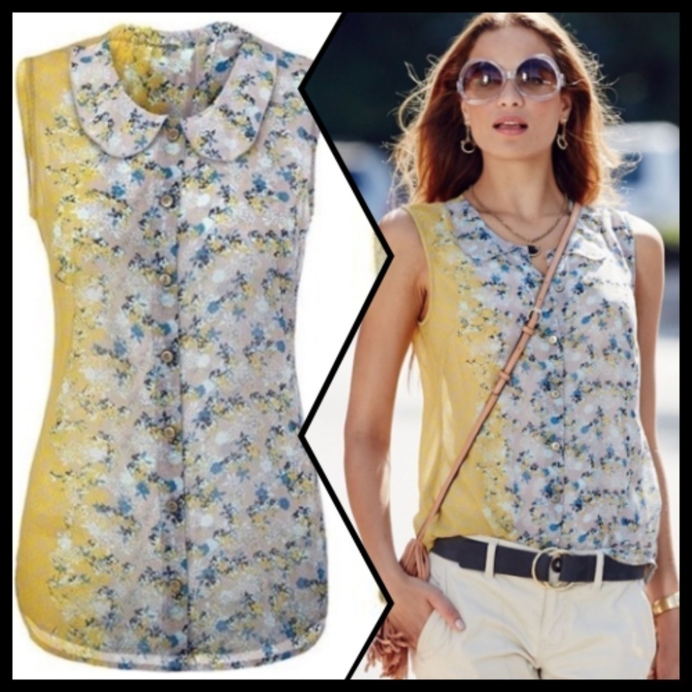 Cabi Sleeveless Floral Blouse Yellow XS